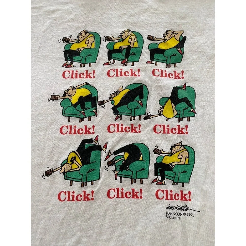 Vintage 1990s Johnson Signature Click Cartoon T-shirt, 1991, Size Large, USA - Picture 3 of 8